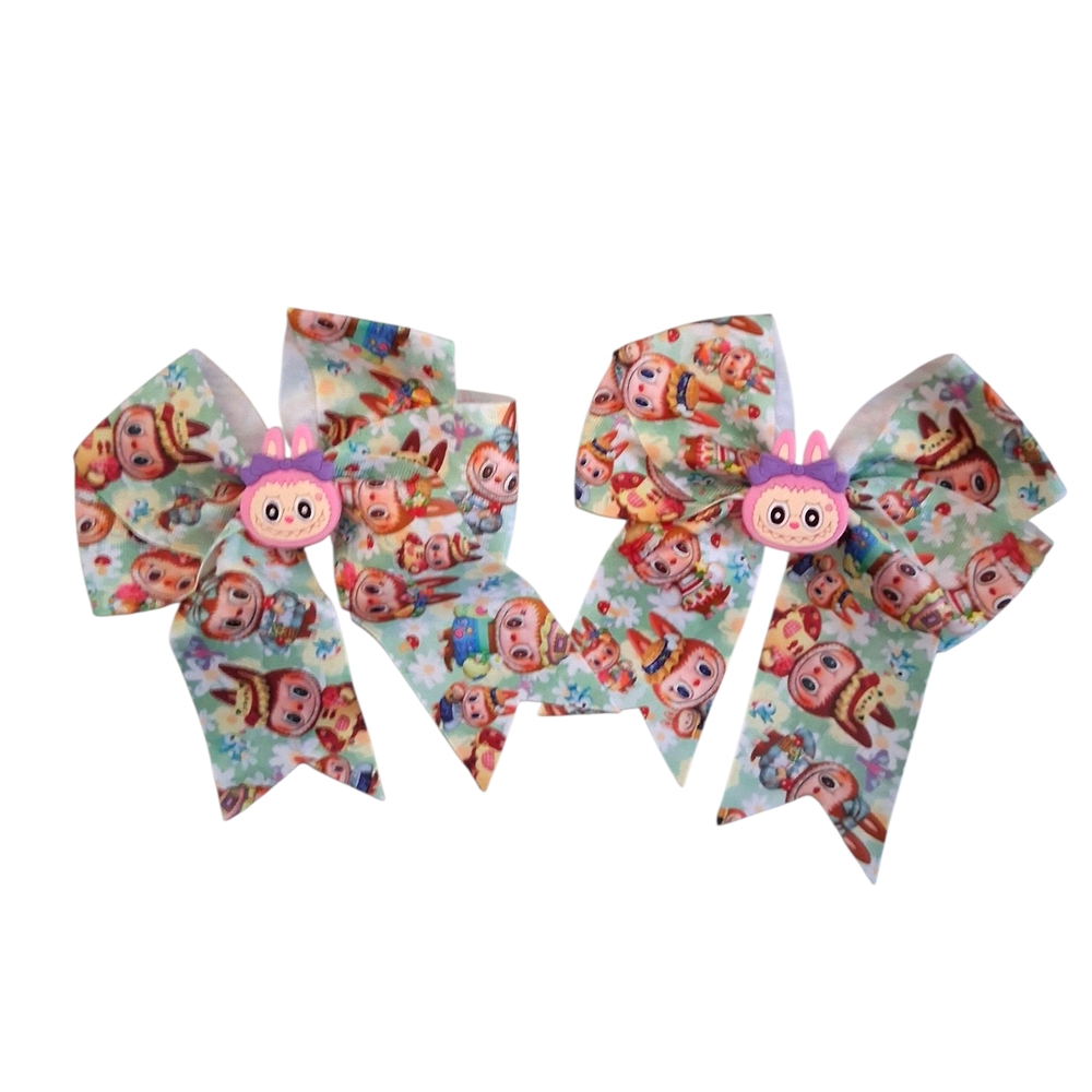 Cute Labubu Character Hair Bow Set – Colorful Cartoon Print, Girls Accessories